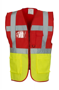GILET HAUTE VISIBILITE MULTIPOCHES ROUGE / JAUNE