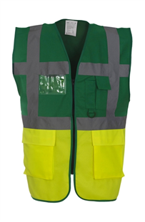GILET HAUTE VISIBILITE MULTIPOCHES VERT / JAUNE